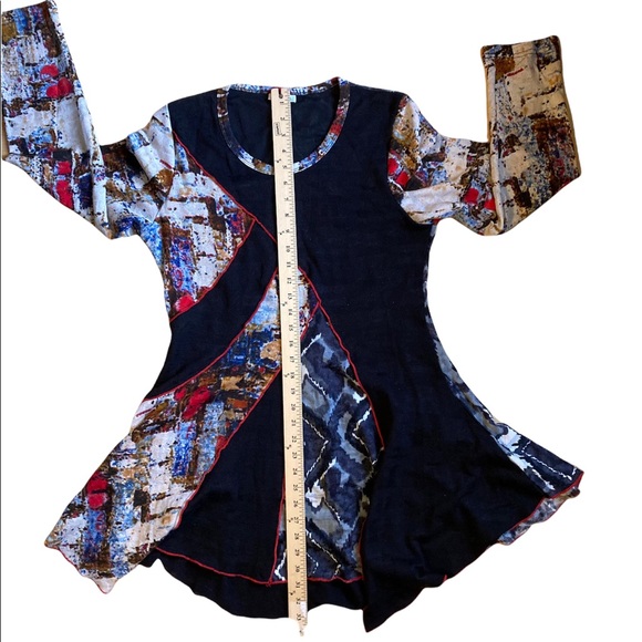 Paris, multicolored tunic, short dress, patchwork, uneven hem, stretchy, L - Picture 7 of 11